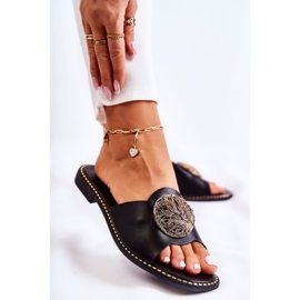 S.Barski Dámské kožené pantofle s černým Ornamentem Colene černá 1