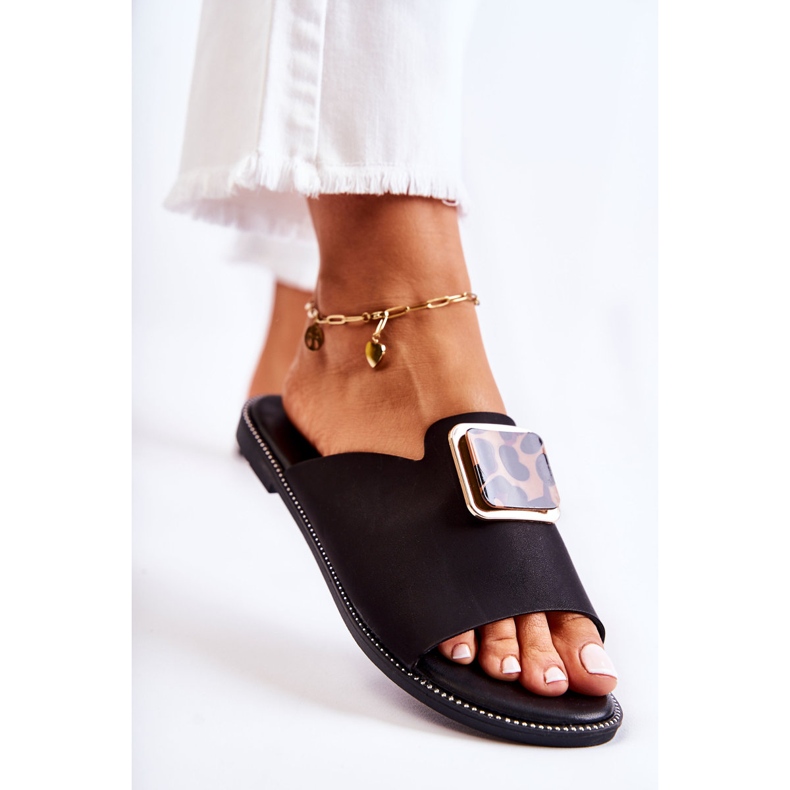 FJ1 Dámské pantofle s ozdobným prvkem Černá Leonia 1