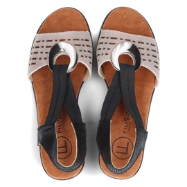 Kožené prolamované sandály Filippo DS2308/22 Bk Go, černo-zlaté zlatý 5