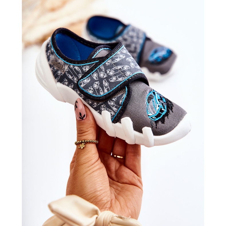 BEFADO S.A. Pantofle Befado Velcro Car 273X339 Šedo-modré modrý 1