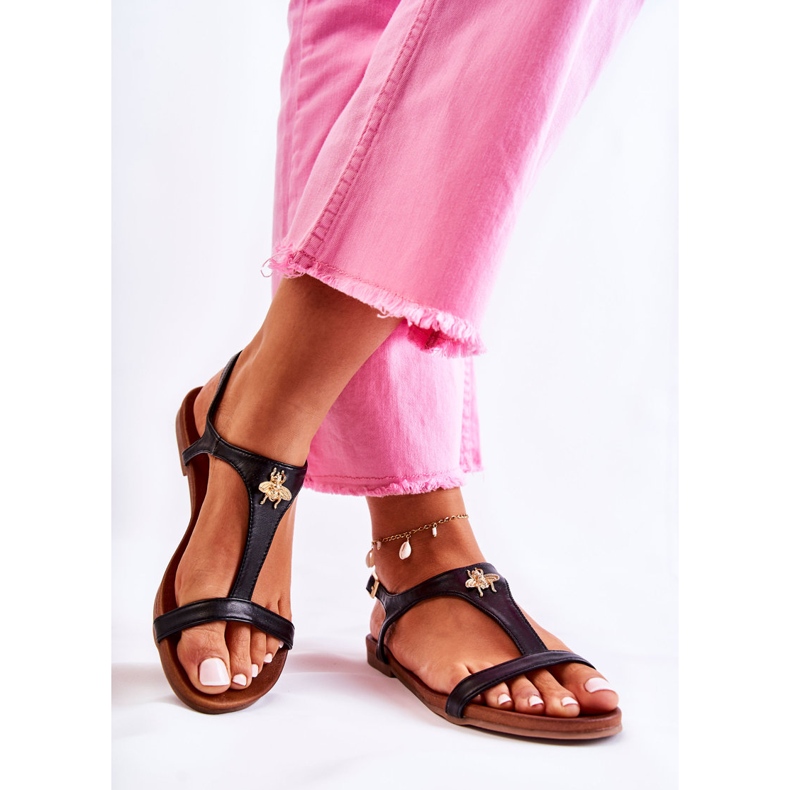 S.Barski Pohodlné dámské sandály s černým zdobením Sabrine černá 2