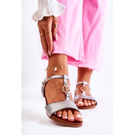 S.Barski Lehké dámské sandály s přezkou Tmavě stříbrná Carida stříbrný 1