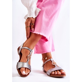 S.Barski Lehké dámské sandály s přezkou Tmavě stříbrná Carida stříbrný 2