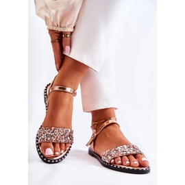 PS1 Dámské sandály na plochých podpatcích s cvočky v růžovém zlatě Francesca růžový zlatý 2