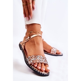 PS1 Dámské sandály na plochých podpatcích s cvočky v růžovém zlatě Francesca růžový zlatý 1