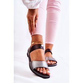 S.Barski Klasické sandály s cvočky tmavě stříbrná skořepina černá stříbrný 1