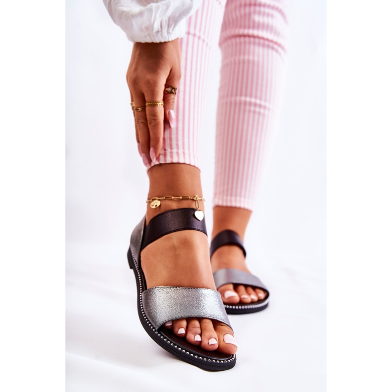 S.Barski Klasické sandály s cvočky tmavě stříbrná skořepina černá stříbrný 1