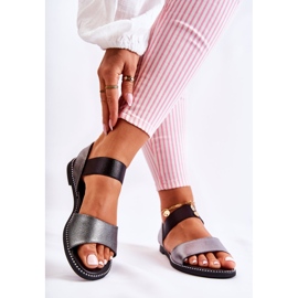 S.Barski Klasické sandály s cvočky tmavě stříbrná skořepina černá stříbrný 2