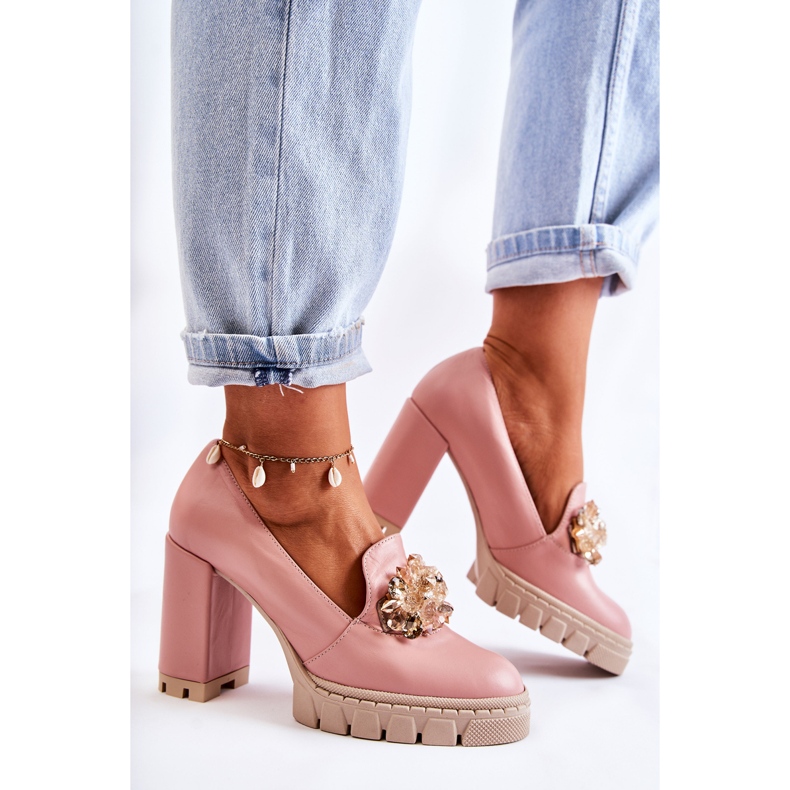 PA2 Elegantní lodičky s okrasnou hladkou růžovo-béžovou kateřinou béžový růžový 2