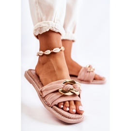 FK1 Semišové pantofle s ozdobným řetízkem Růžový Louie 2