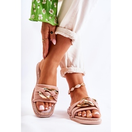 FK1 Semišové pantofle s ozdobným řetízkem Růžový Louie 1