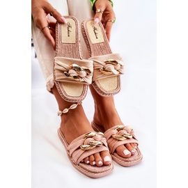 FK1 Semišové pantofle s ozdobným řetízkem Béžová Louie béžový 2