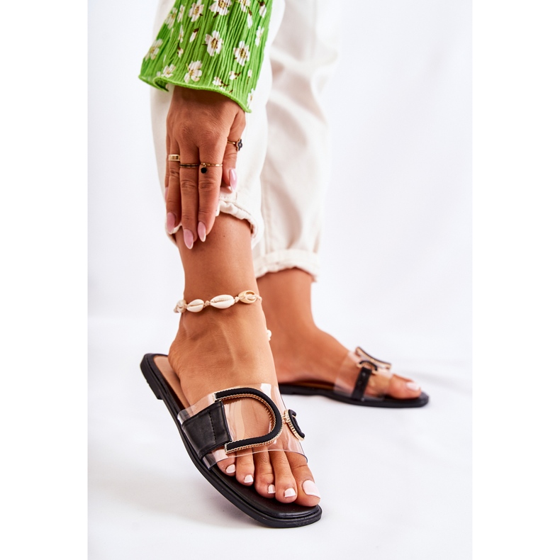 FS1 Módní dámské černé pantofle Marsala černá 2