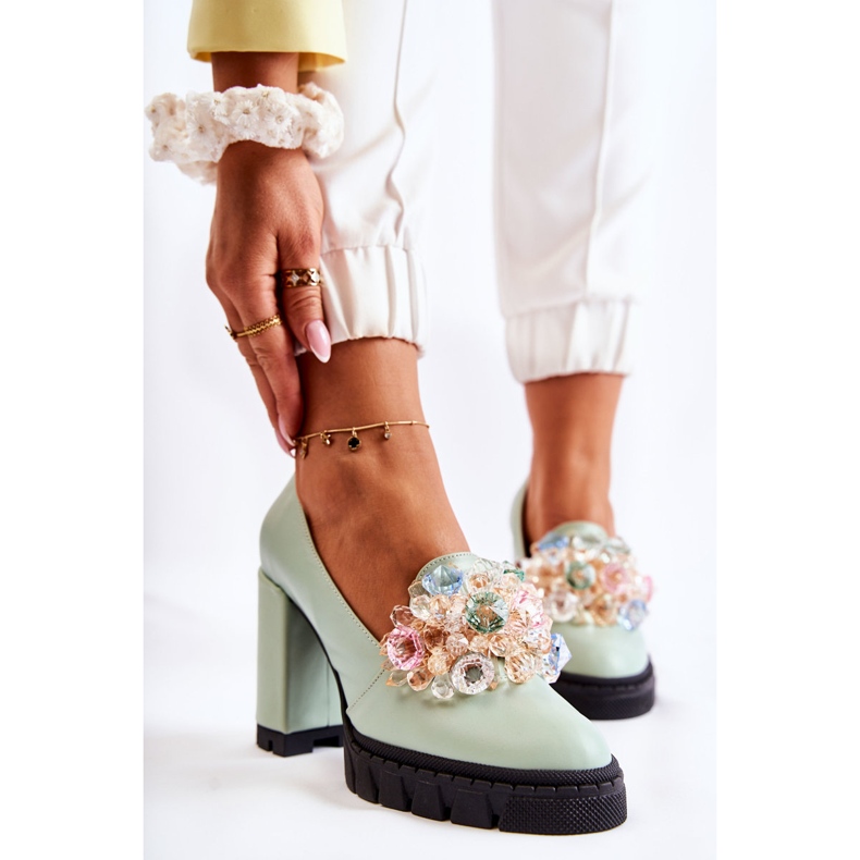 PA2 Elegantní lodičky s hladkým zeleným ornamentem caterine zelená 1