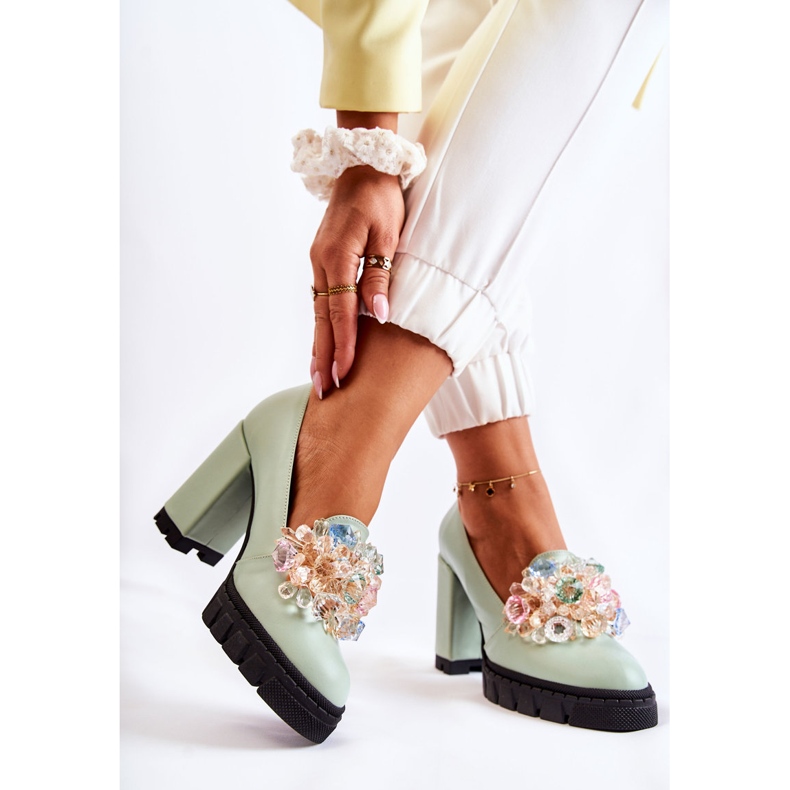 PA2 Elegantní lodičky s hladkým zeleným ornamentem caterine zelená 2