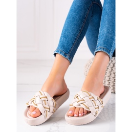 Seastar Stylové pantofle s řetízky béžový 1