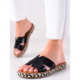 MIKA Módní černé pantofle černý 1