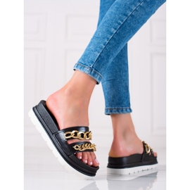 WELLSPRING Módní Pantofle S řetězy černý 1