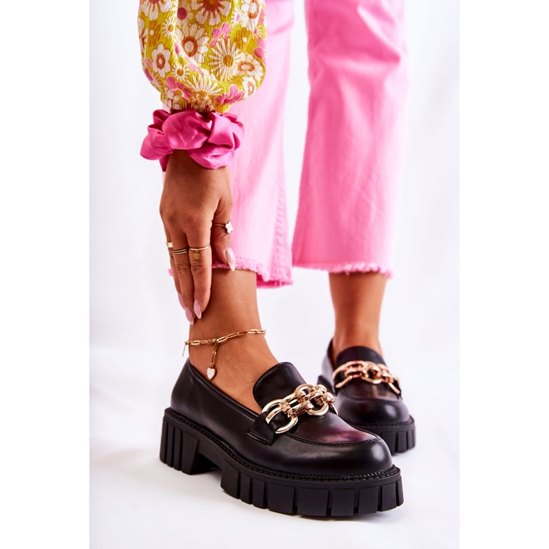 PS1 Kožené Boty S Ozdobným černým Karmínovým řetízkem černá 1