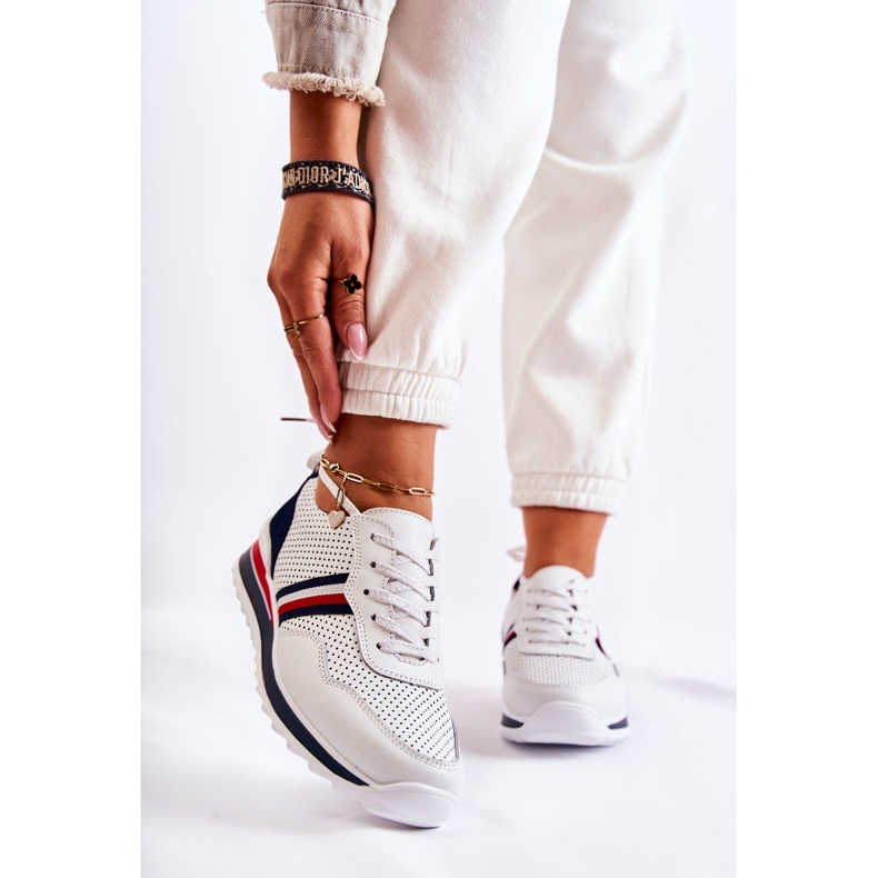 PE1 Dámské kožené sportovní boty v bílé a tmavě modré barvě Jane bílý námořnická modrá 1