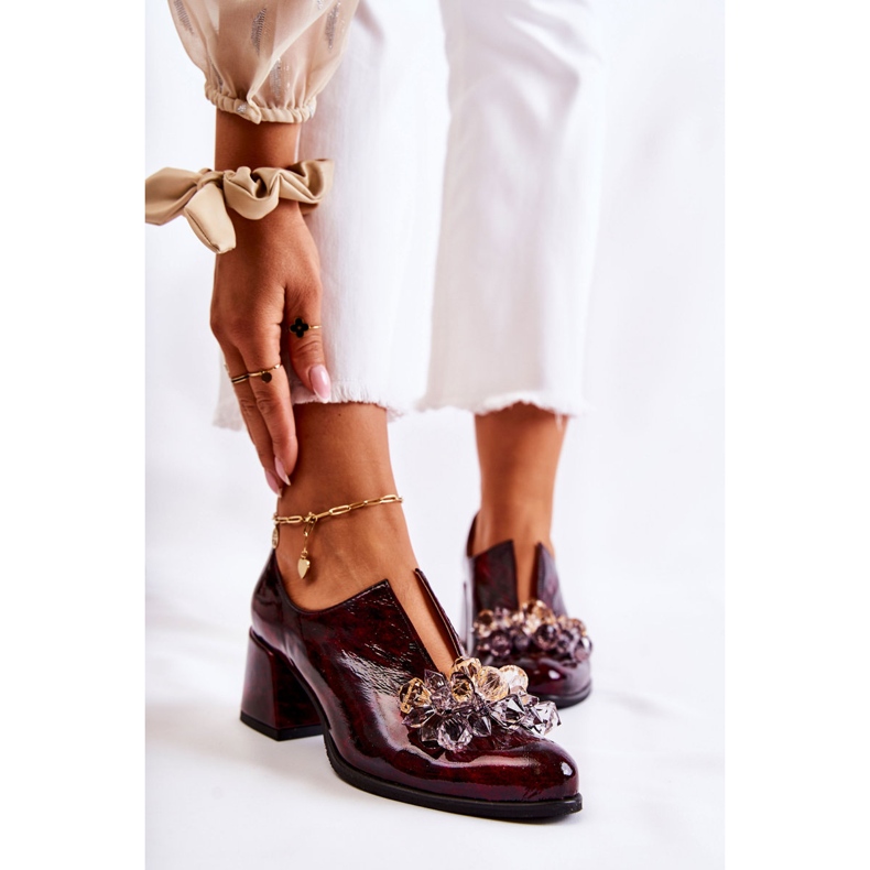 PA2 Kožené mozaikové boty s průhlednou kaštanovou dekorací Delaver červené vícebarevný 1