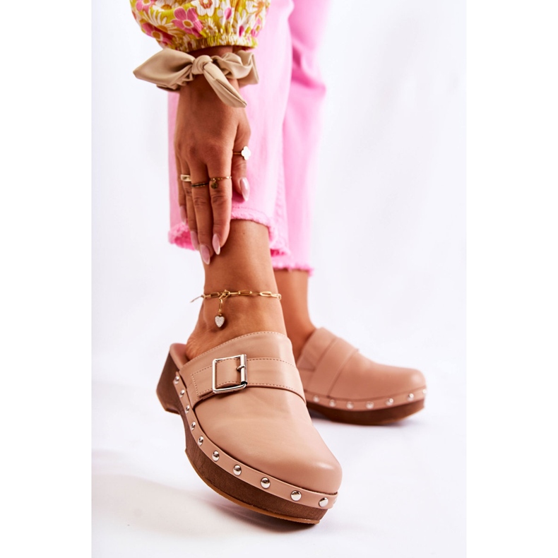 FS1 Dámské pantofle dřeváky na podpatku béžová Ivette béžový 1