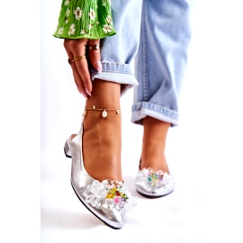 PA2 Kožené Baleríny Na Vysokých Podpatcích Se Stříbrným Ornamentem Elena 1