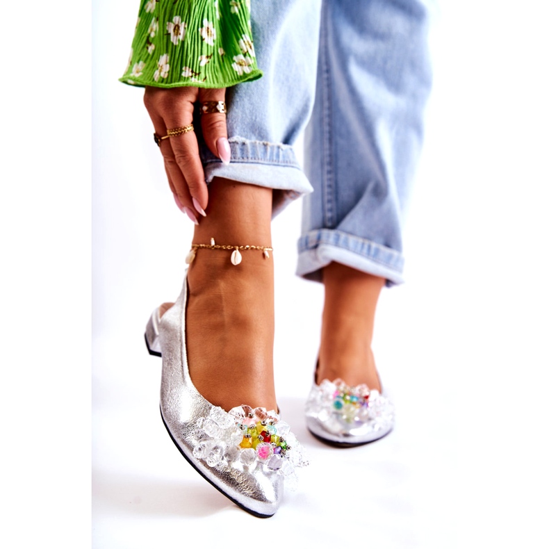 PA2 Kožené Baleríny Na Vysokých Podpatcích Se Stříbrným Ornamentem Elena 1