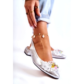 PA2 Kožené Baleríny Na Vysokých Podpatcích Se Stříbrným Ornamentem Elena 2