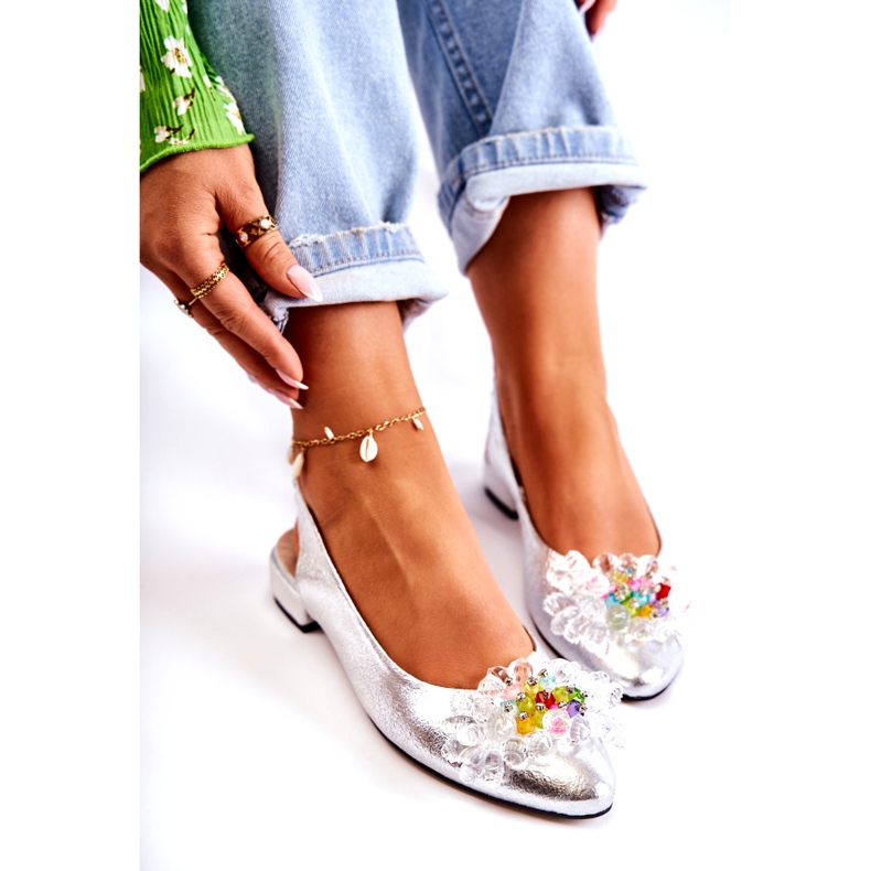 PA2 Kožené Baleríny Na Vysokých Podpatcích Se Stříbrným Ornamentem Elena 4