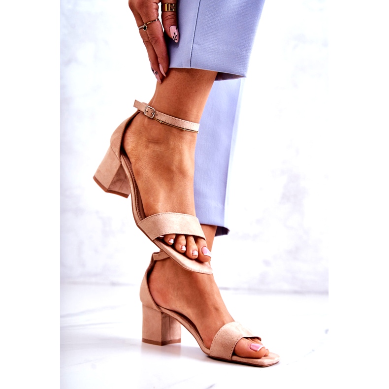 Vinceza Módní semišové sandály na vysokém podpatku, béžové béžový 2