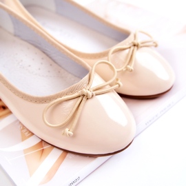 S.Barski Lakované dětské balerínky s mašlí, béžová béžový 2
