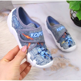 Šedé pantofle na suchý zip šedé do školky Jr. Befado 1