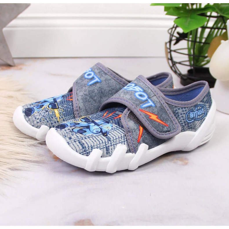 Šedé pantofle na suchý zip šedé do školky Jr. Befado 2