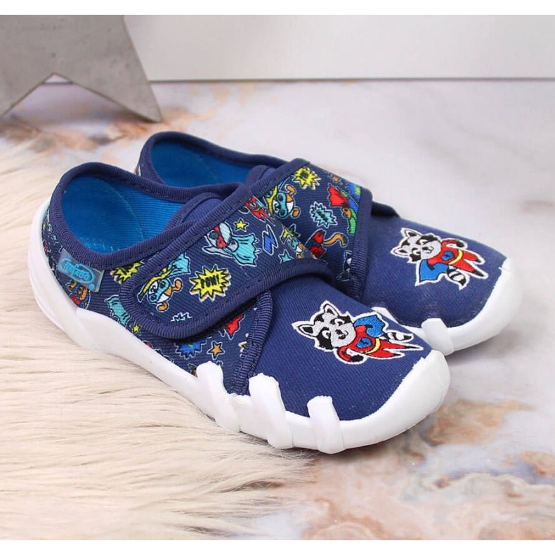 Jr. Befado pantofle na suchý zip do školky námořnická modrá 2