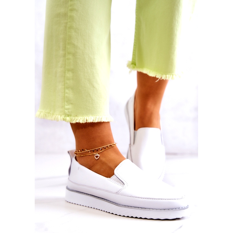 Dámské Kožené Sneakers Slip-On S.Barski White bílý 3