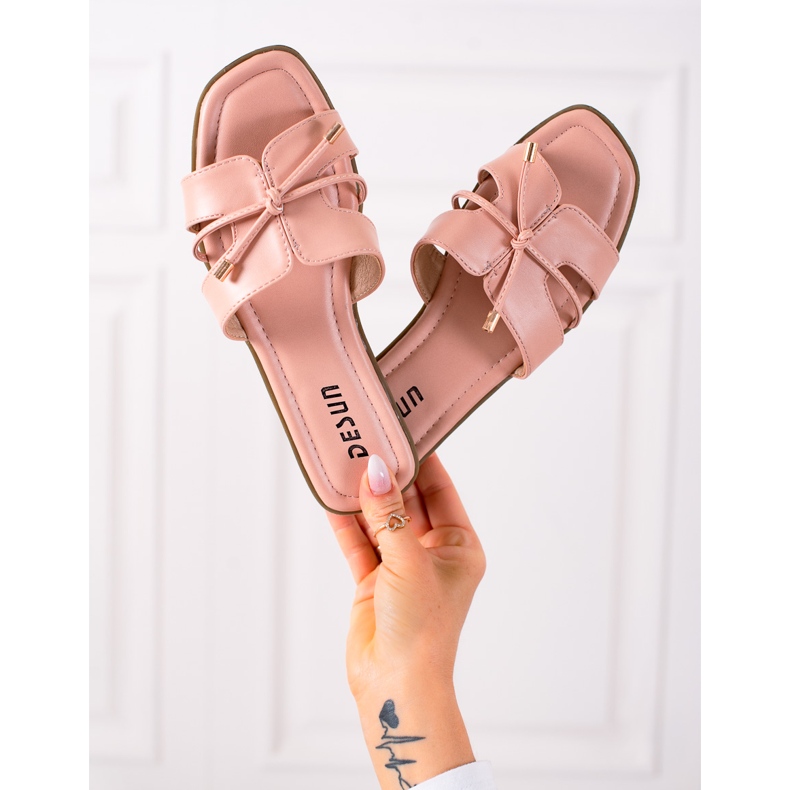 SHELOVET Pantofle s ozdobným vázáním růžový 1