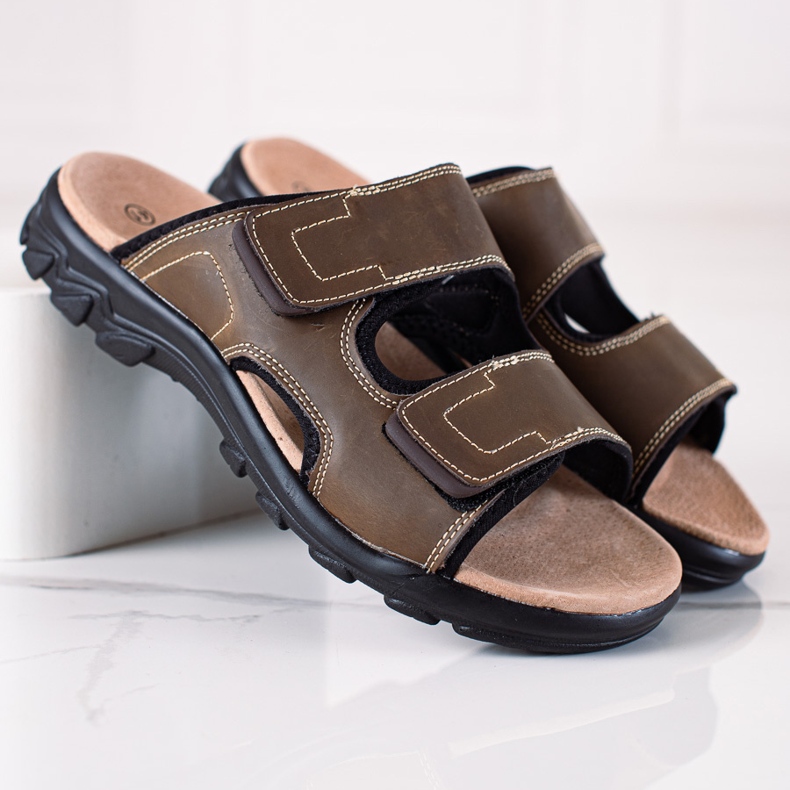 DK Kožené pánské pantofle hnědý 1