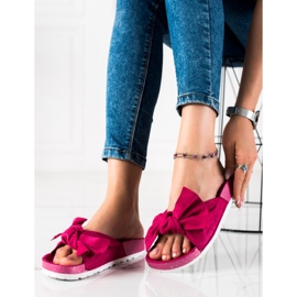 SHELOVET Módní pantofle s mašlí růžový 2