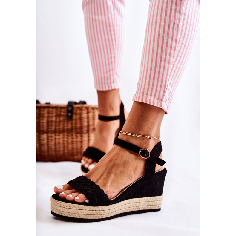 FB2 Černé semišové sandály na klínu Gabriela béžový černá 1