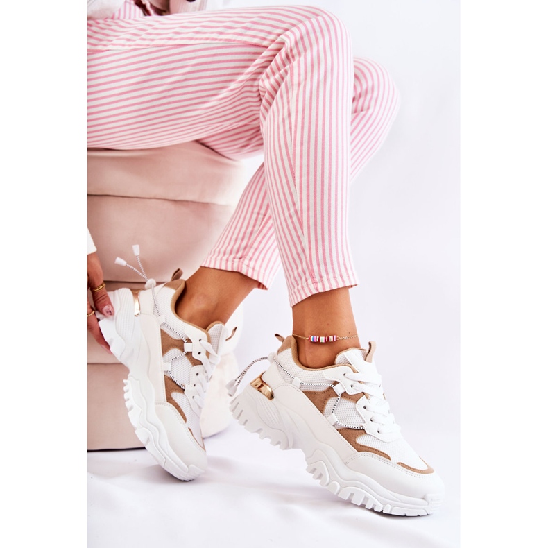 PM2 Módní textilní sportovní obuv béžová a bílá Amariso béžový bílý 2