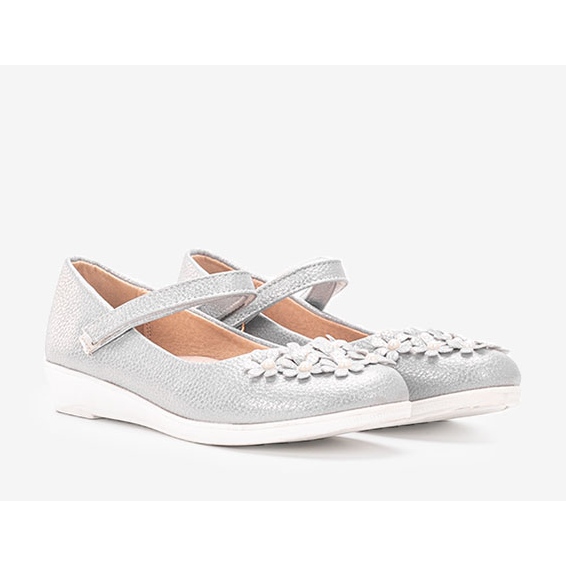 Šedé lesklé balerínky pro děti Alaja stříbrný 1