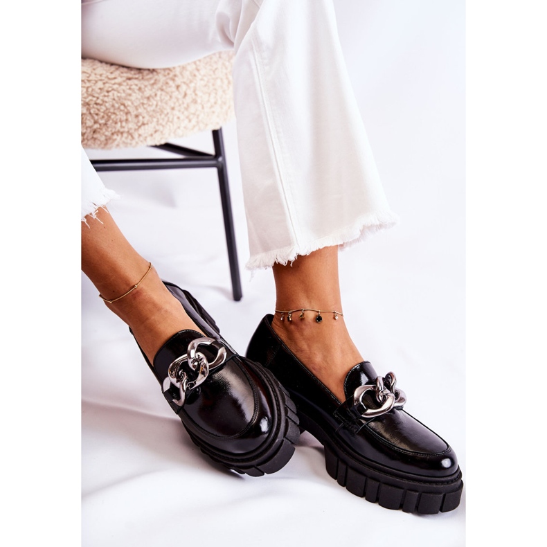 Dámské mokasíny Brogues kožené černo-stříbrné Laura Messi 2339 černá 1