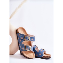 Vinceza Pohodlné dětské modré pantofle Ander béžový modrý 2