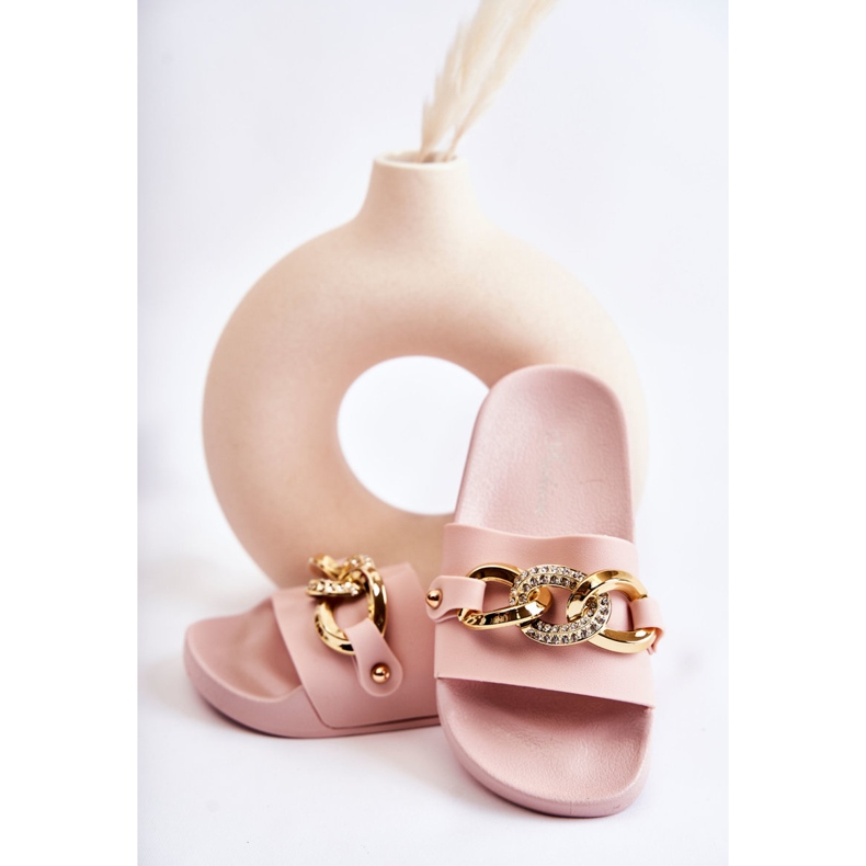 FK1 Dětské gumové pantofle s ozdobným řetízkem Suzie růžový 2