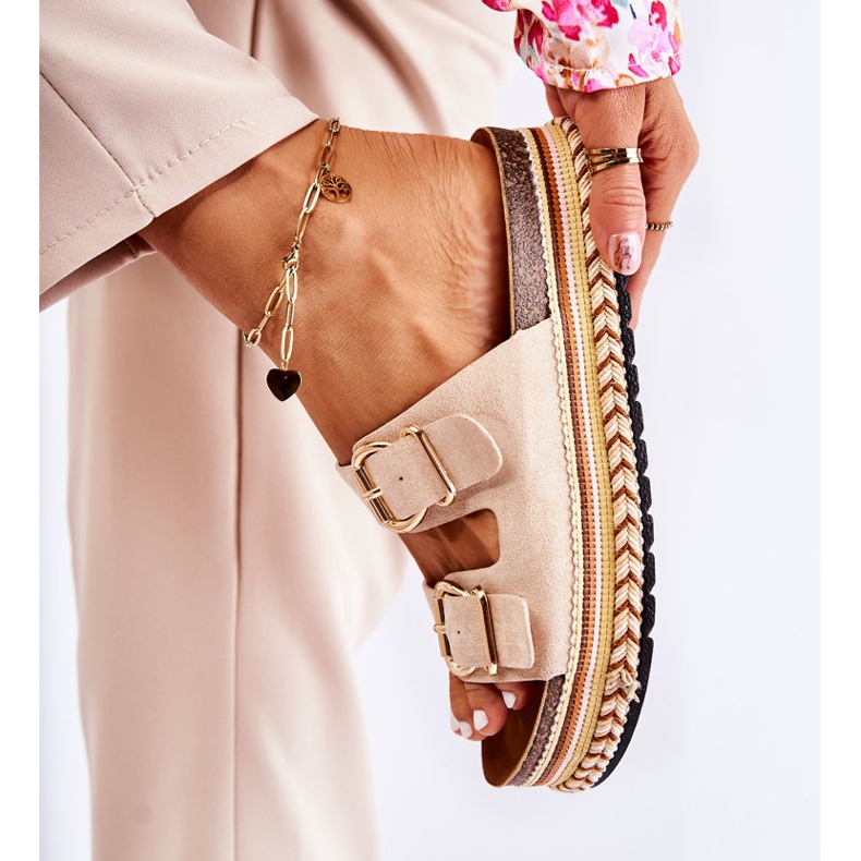 FE1 Dámské pantofle přezky Béžová Melissa béžový 1