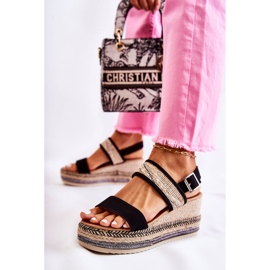 FE1 Černé semišové sandály na klínu Annabel béžový černá 2