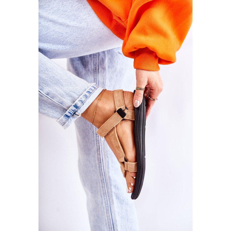 PM1 Dámské semišové sportovní sandály tmavě béžová Harris béžový 2