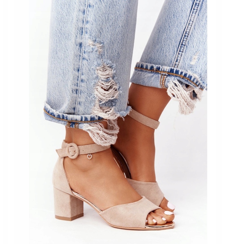 Semišové sandály na vysokém podpatku Vinceza 21-20100 Beige béžový 2