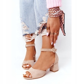 Semišové sandály na vysokém podpatku Vinceza 21-20100 Beige béžový 1